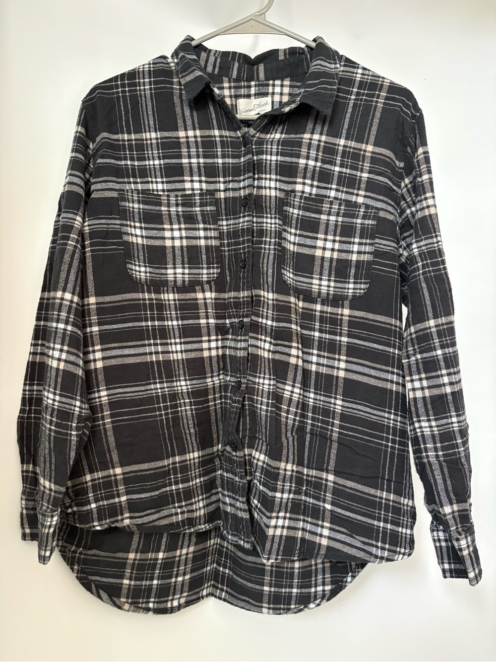 Black & White Plaid Flannel Shirt - womans Casual Button-Up